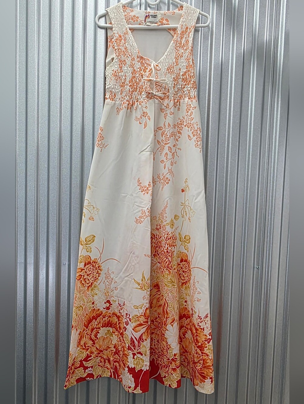 Vintage Malihini Hawaii Dress Women's Sz 14 Floral Retro Aloha Orange White Luau